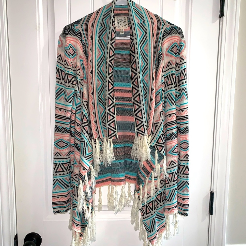 Billabong Boho Open Front Southwestern Cardigan w/Fringe Size Medium